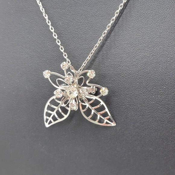 Vtg Signed B N Rhinestone Flower Leaf Necklace Earrings Set Demiparure Brooch Pe - Picture 3 of 16